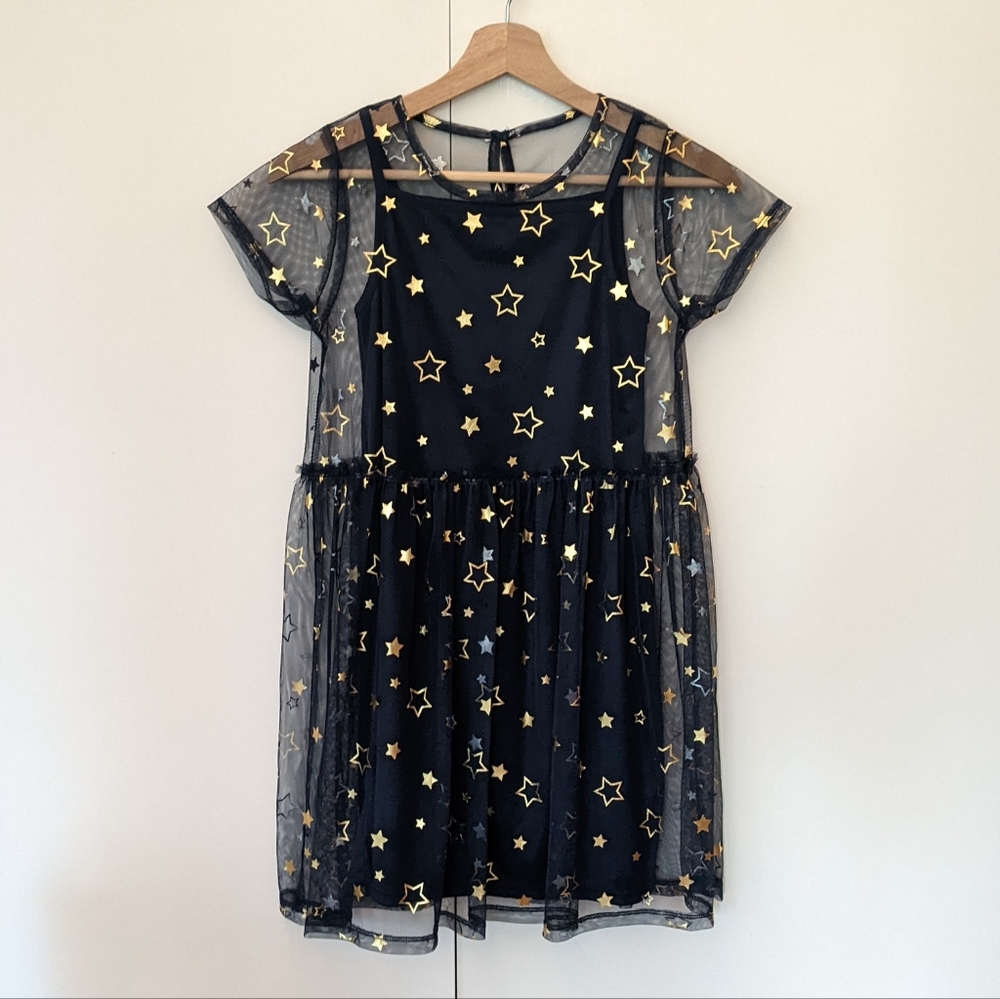 ⭐Wonder Nation Navy & Gold Star Dress Size 10-12
